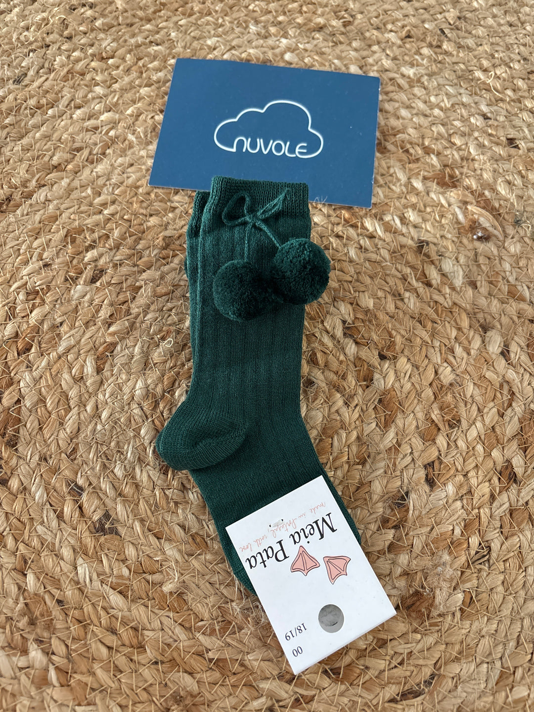 Calzino rigato con pompon verde chiaro