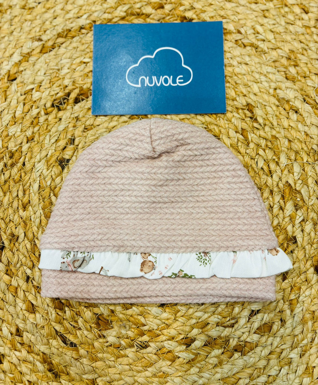 Cappello in caldo cotone rosa antico e fantasia