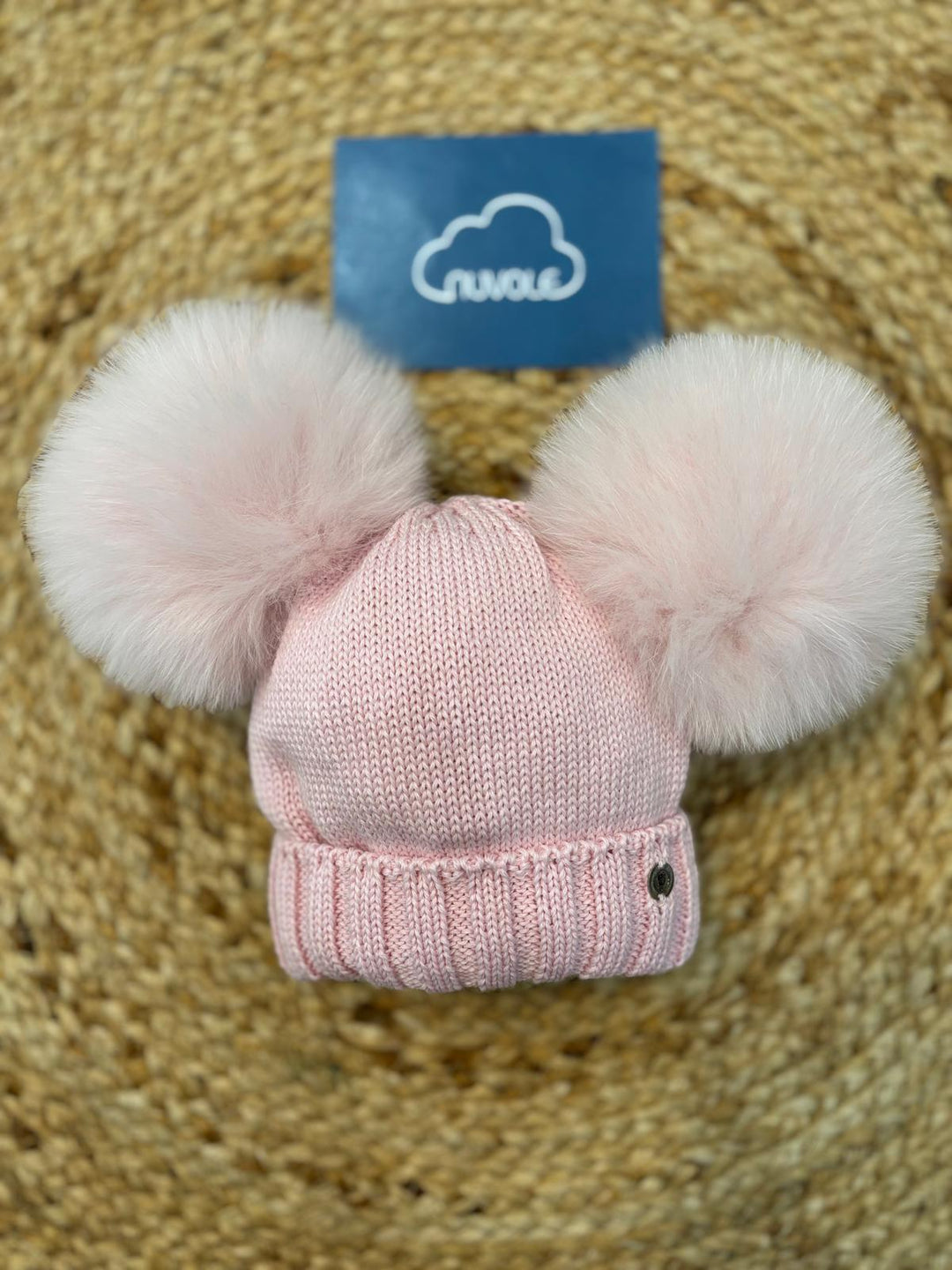 Cappello doppio pompon rosa