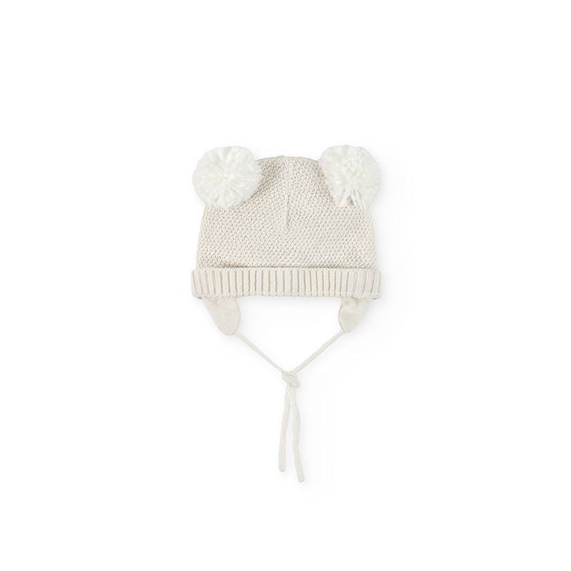 Cappello panna con doppio pompon