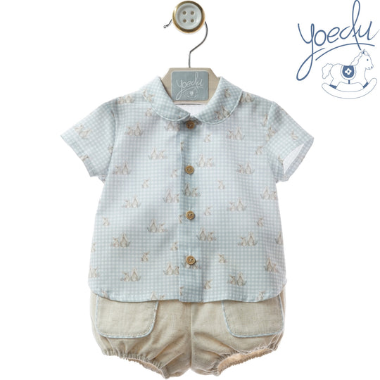 Completo camicia coniglietti e shorts
