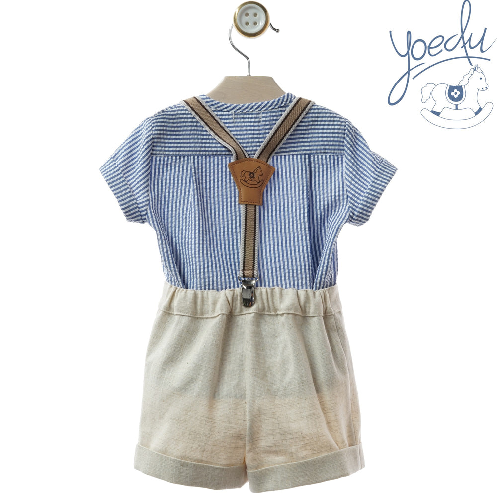 Completo con bretelle camicia e short
