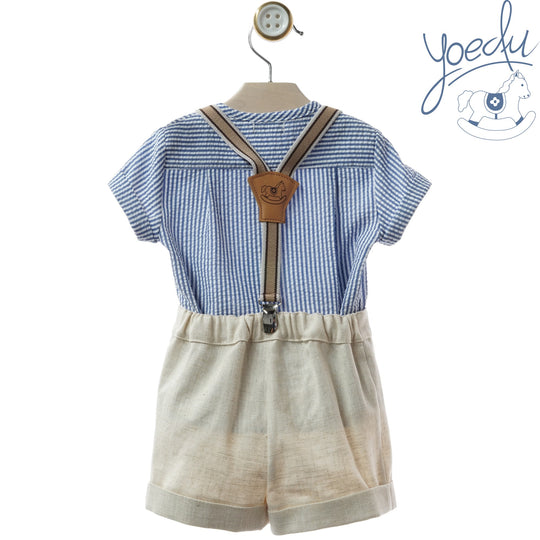 Completo con bretelle camicia e short