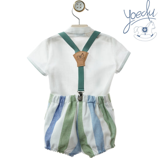 Completo con bretelle camicia e short