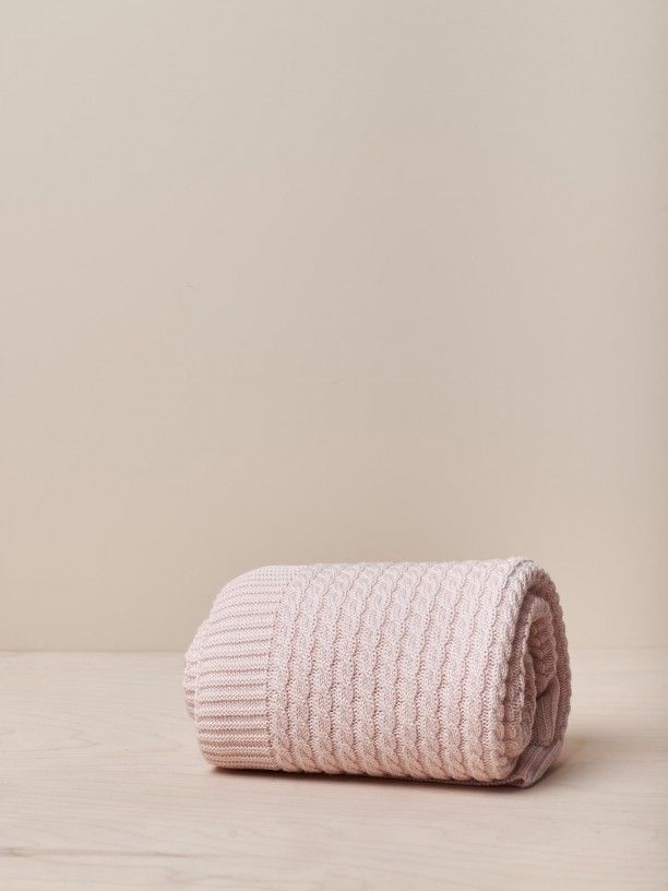 Coperta in lana merino trecce rosa