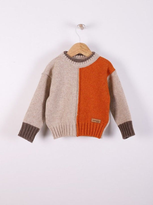 Maglione bi-color in lana merino