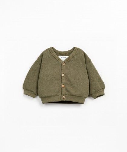 Cardigan verde militare con chiusura a bottoni in cocco