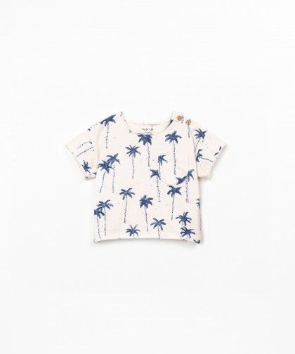 T-shirt mezza manica fantasia Palme blu
