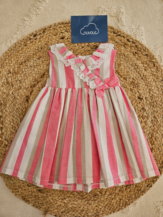 Abito in lino fantasia righe e fucsia