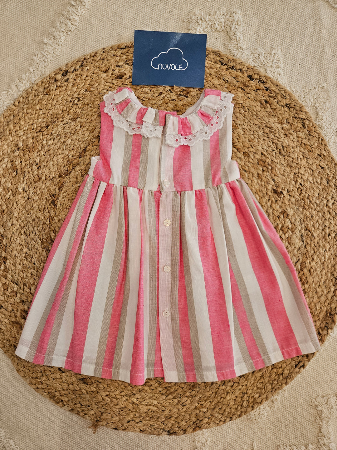 Abito in lino fantasia righe e fucsia