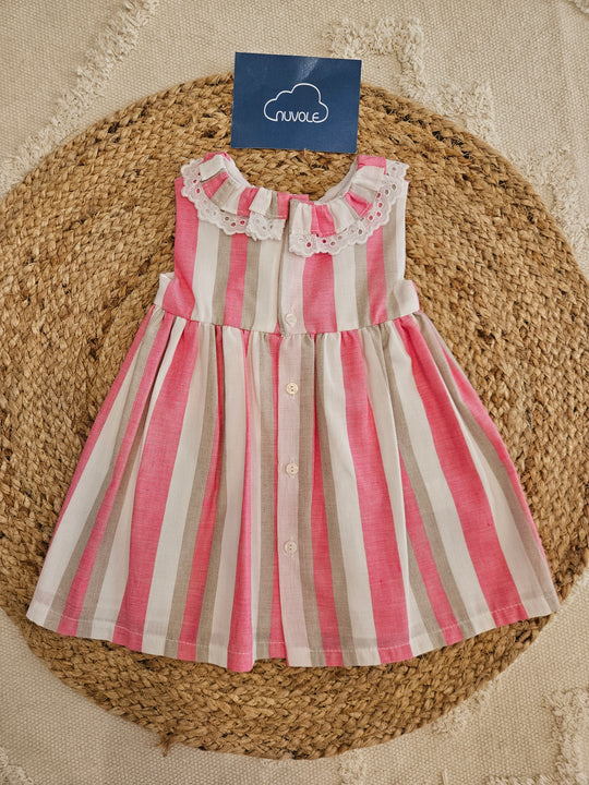 Abito in lino fantasia righe e fucsia