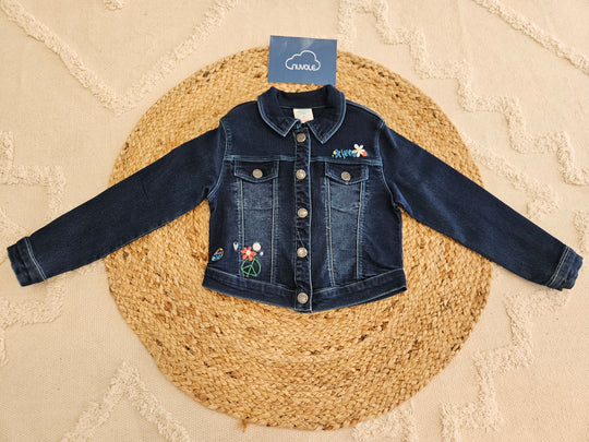 Giubbotto in denim scuro con decori