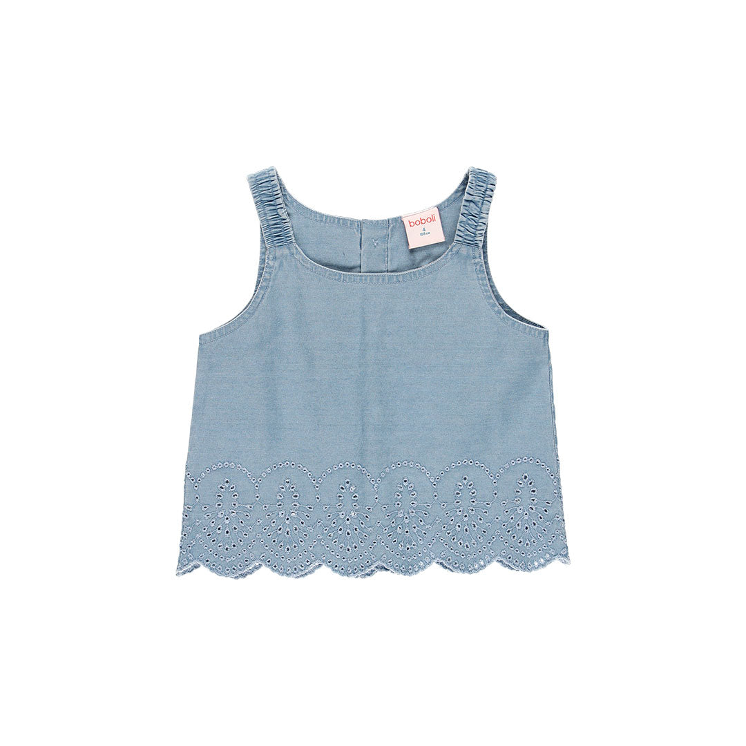 Top in chambray ricamato