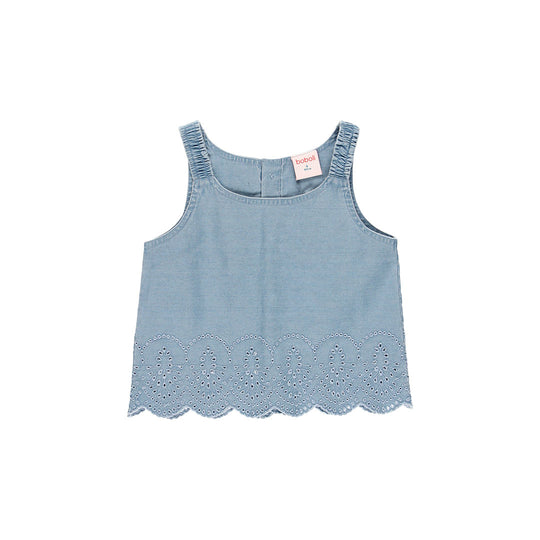 Top in chambray ricamato