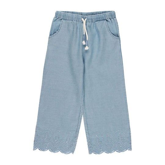 Pantalone in chambray ricamato