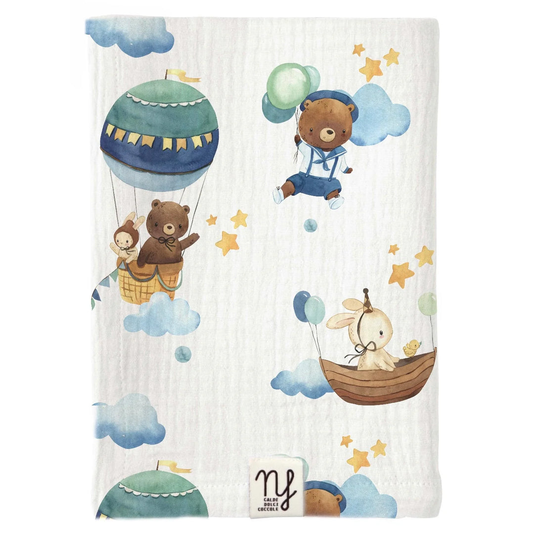 Mussola in cotone animal sky