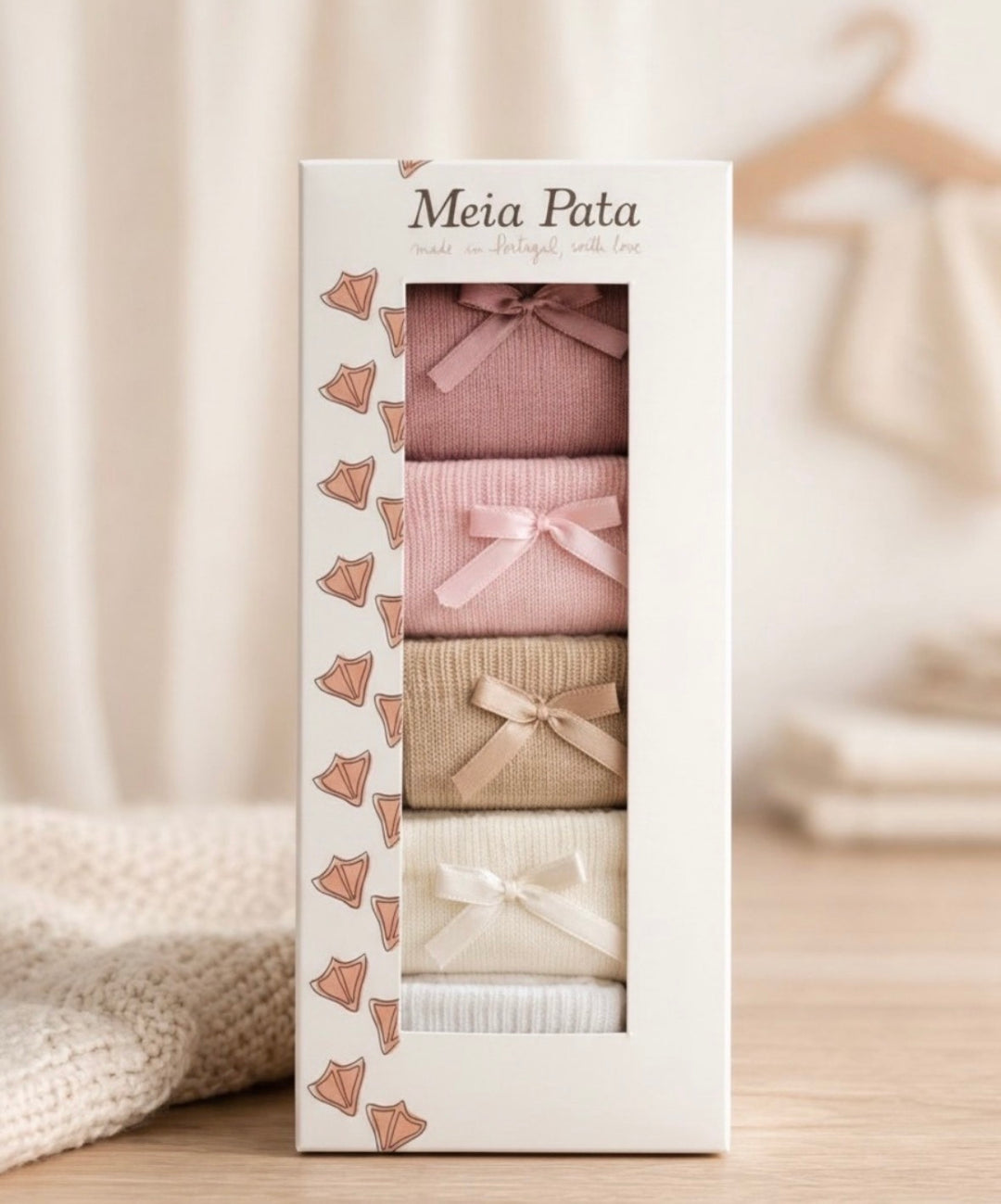 Set calzini nascita con fiocco