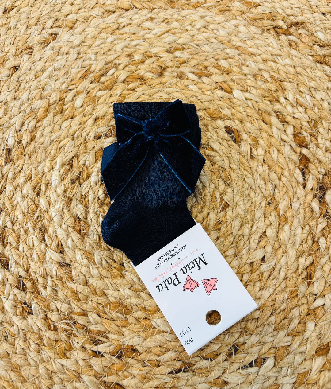 Calzino lavorato con fiocco in velluto blu