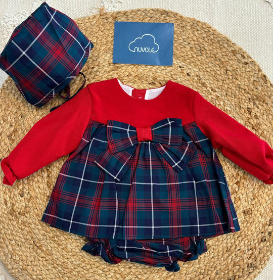 Abito con culotte e cuffietta scozzese