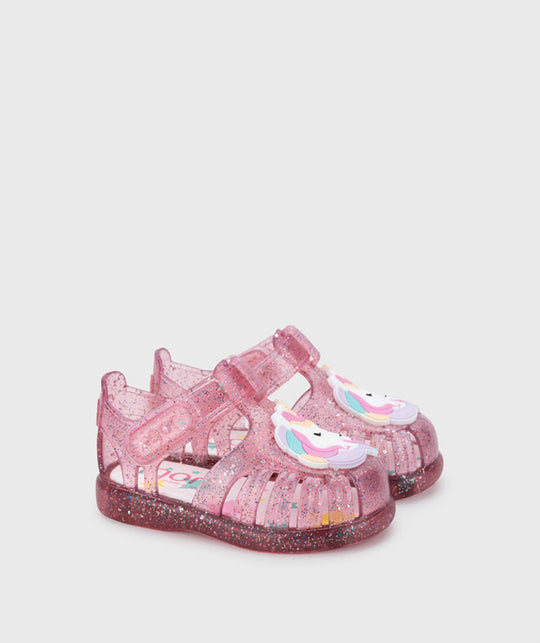 Sandalo in gomma glitter unicorno