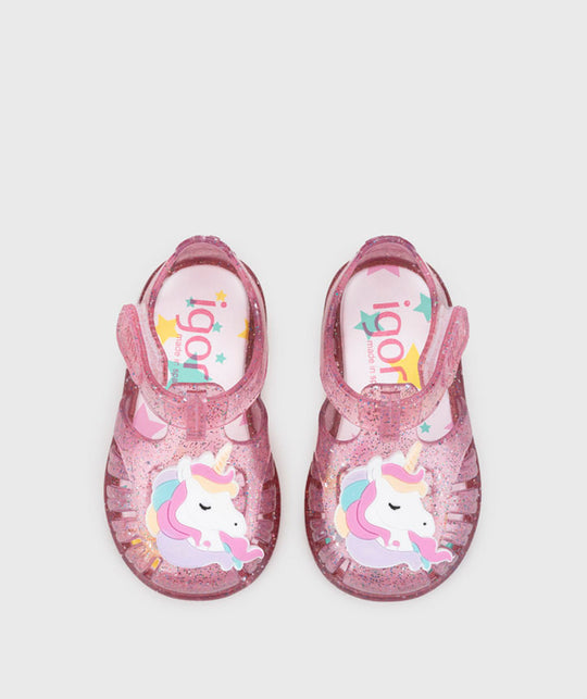 Sandalo in gomma glitter unicorno