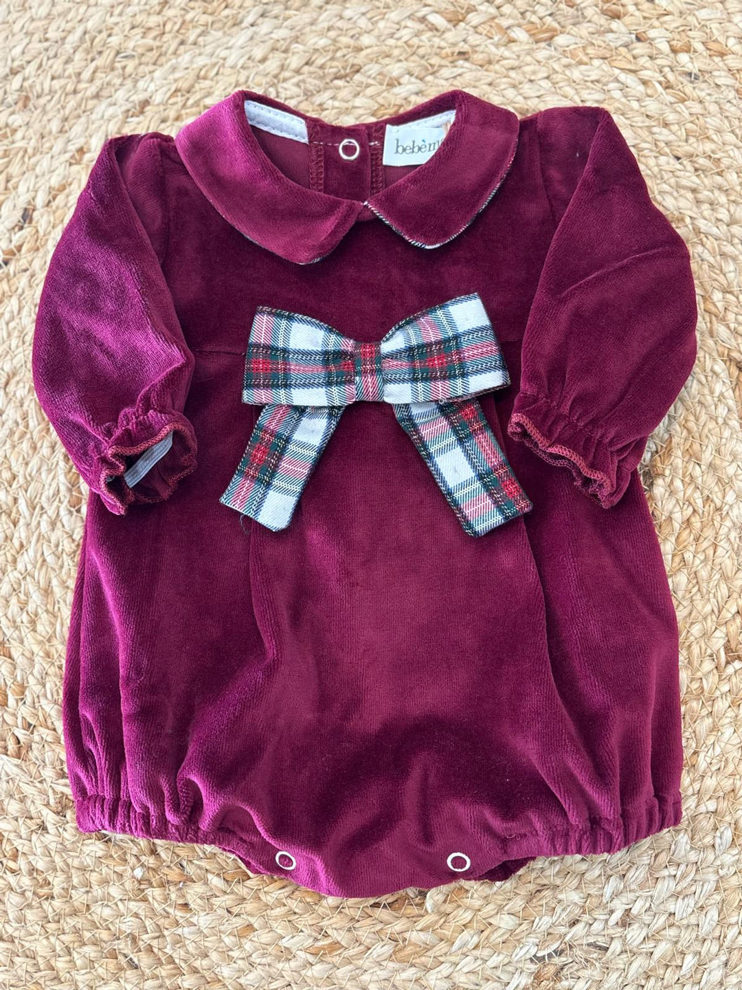 Pagliaccetto in ciniglia con fiocco tartan