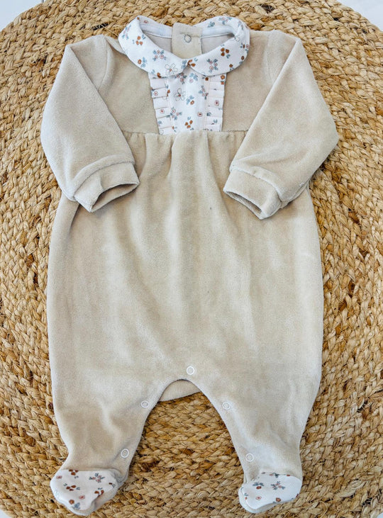 Tutina in ciniglia fiori beige
