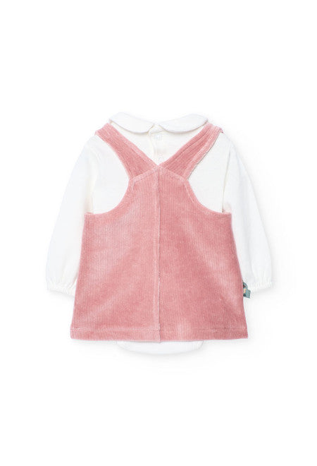 Completo salopette velluto rosa
