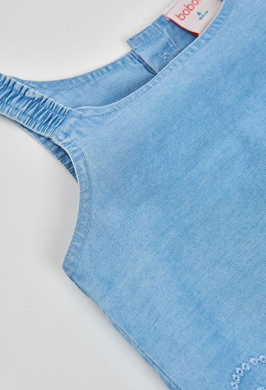 Top in chambray ricamato